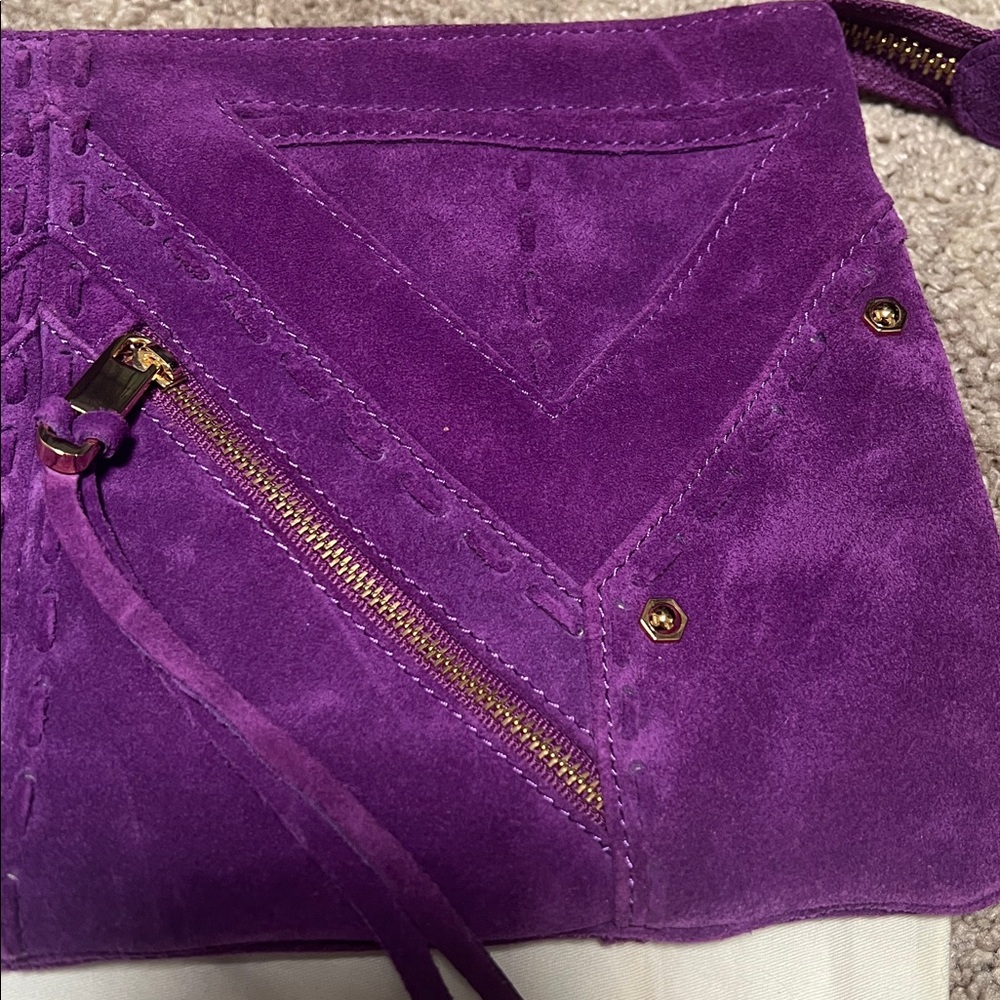 Rebecca Minkoff Love Letter Loveletter clutch, bird lining, purple suede, EUC! - Picture 4 of 9